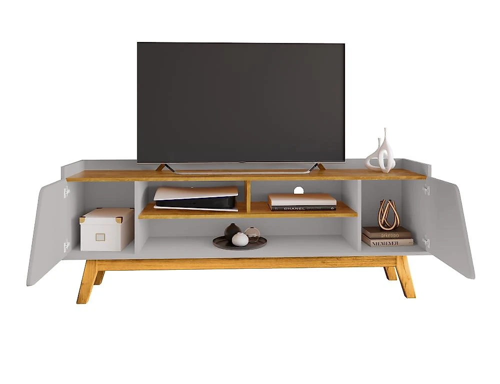 Rack para TV até 65 Polegadas Turim 2 Portas 1 Prateleira Rack Para TV Até 65 Polegadas 2 Portas 3 Nichos Decor Móveis Bechara Off White/Naturalle