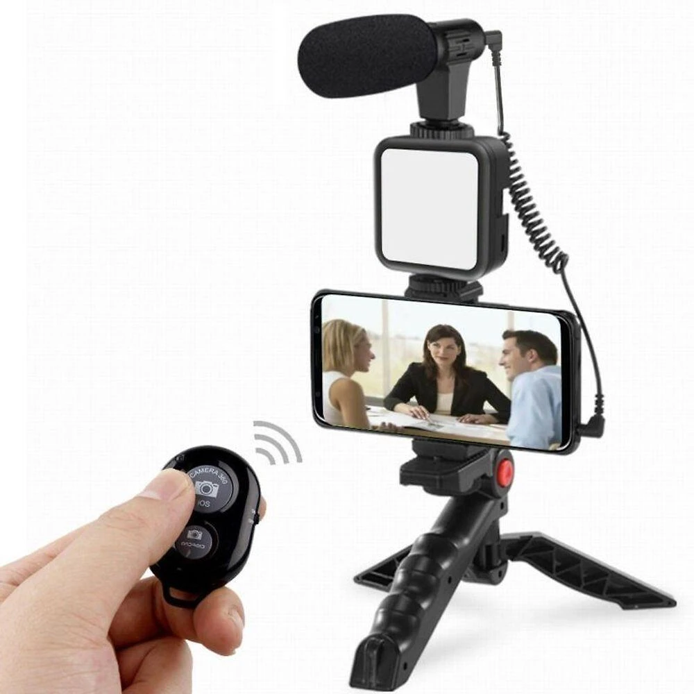 Kit de Fotografia OEM Luz de Vídeo com Microfone de Lapela Tripé Dobrável Suporte para Celular