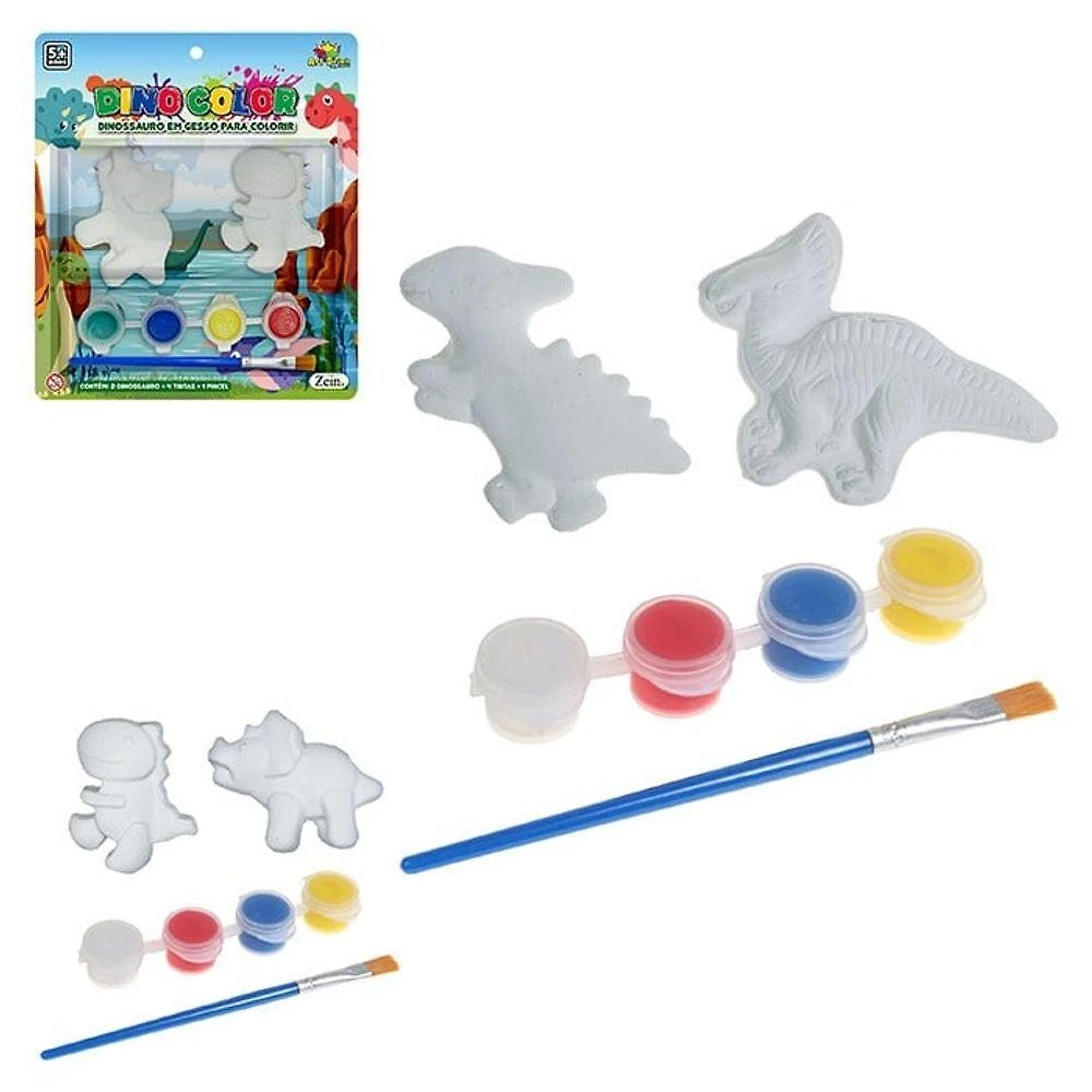 Brinquedo Educativo para Pintar Dino com Tintas e Pincel Criativo Zein Importados