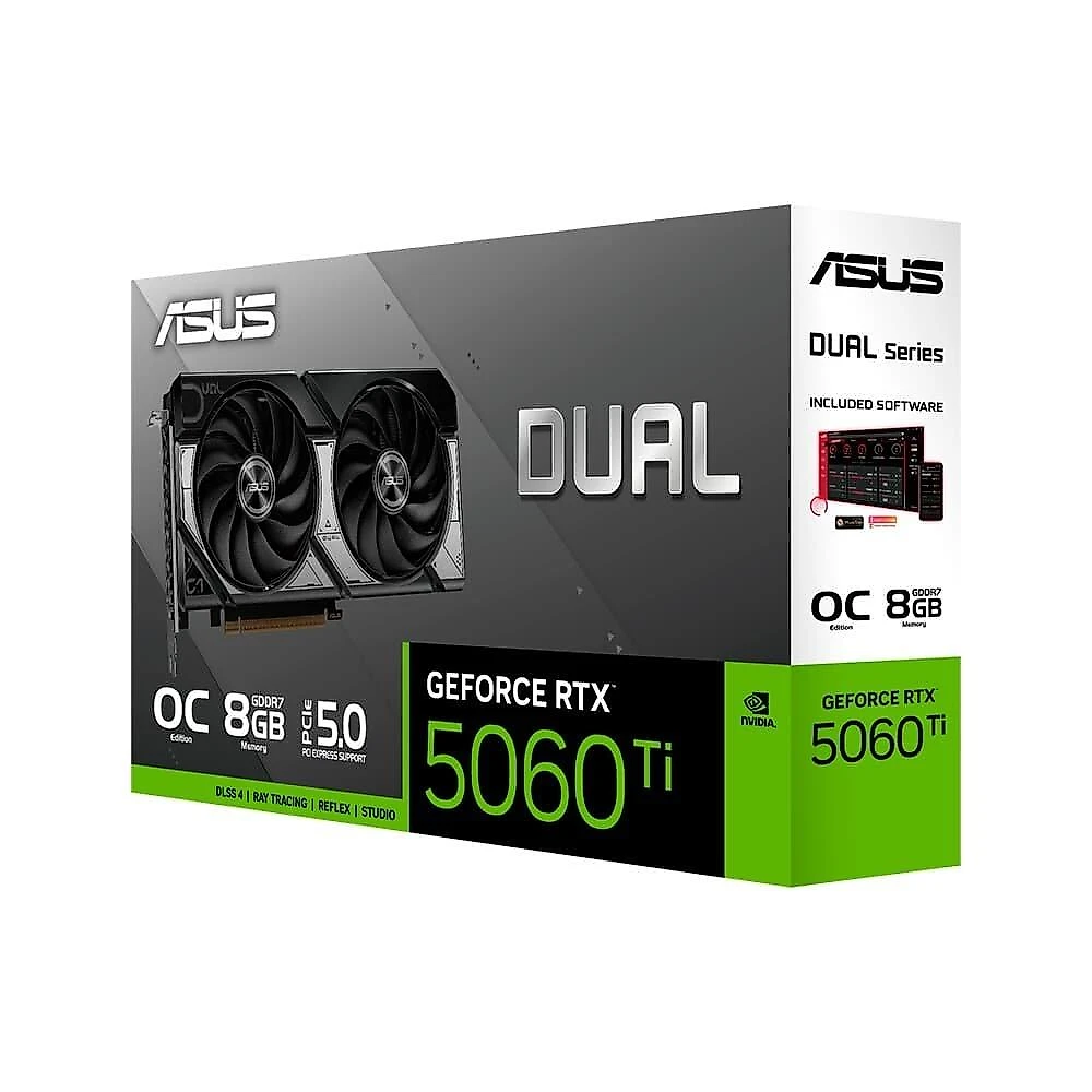 Placa de Vídeo ASUS RTX 5060 TI DUAL O8G NVIDIA GeForce, 8GB, GDDR7, DLSS, Ray Tracing - 90YV0MP2-M0NA00