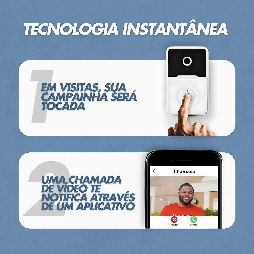 Campainha Inteligente com Câmera Wi-Fi sem Fio Visão Noturna Áudio Bidirecional Branco Bivolt Utimix