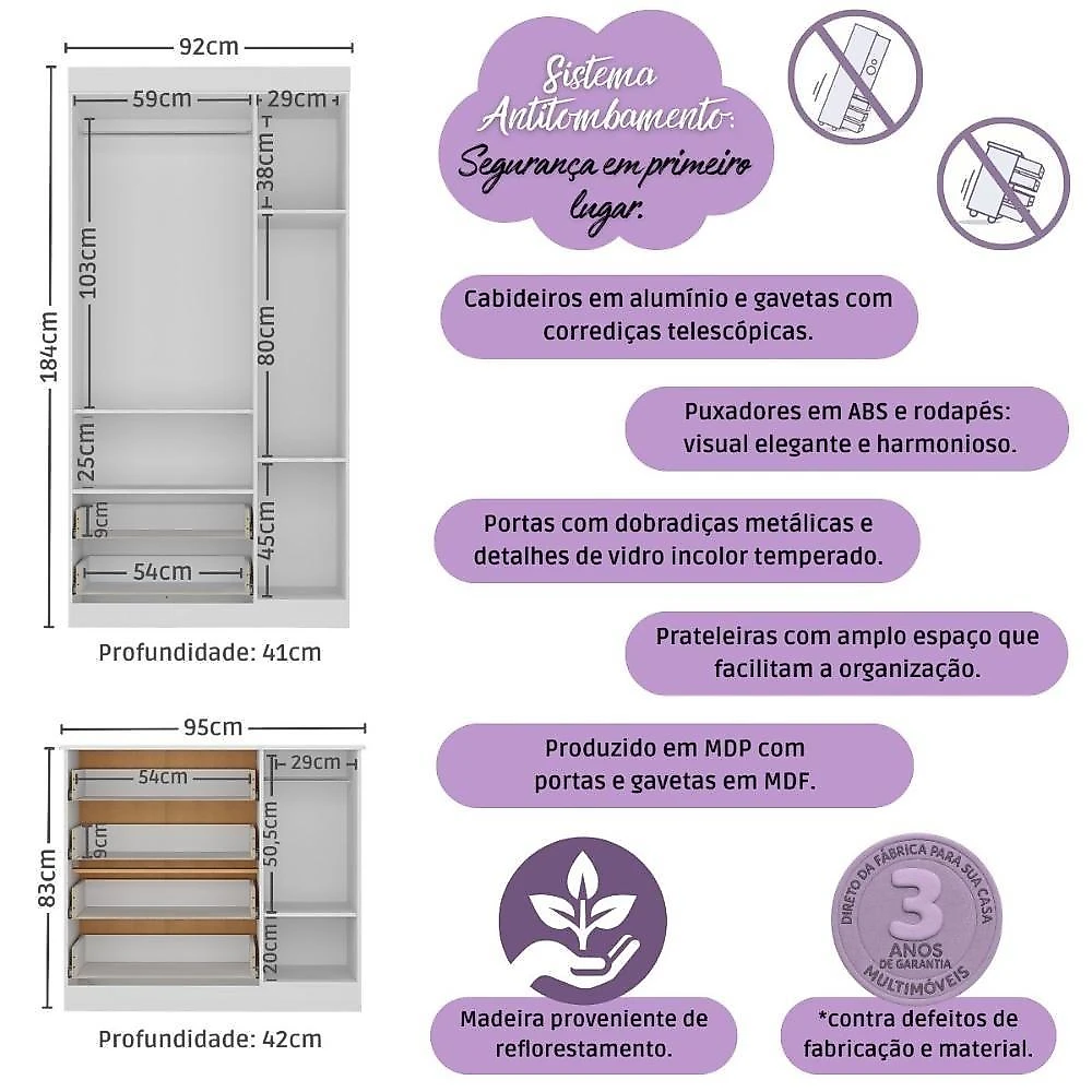 Quarto De Bebê Completo Com Berço Americano 3 Em 1 Teddy Multimóveis MP4652 Branco