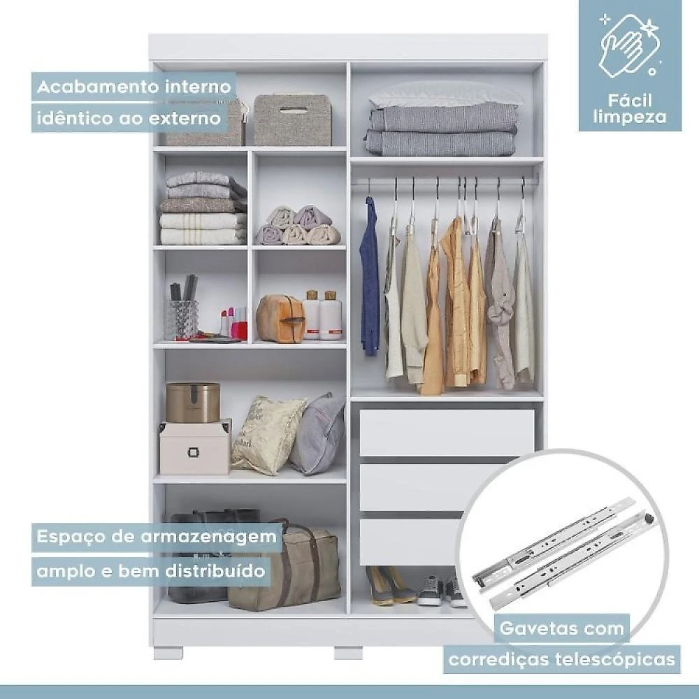 Quarto Infantil/juvenil com Beliche Vegas e Guarda Roupa 4 Portas 3 Gavetas Flórida 100% Mdf  Branco