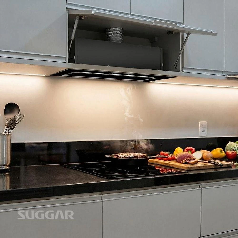 Coifa de Embutir Suggar TP9001PT 90CM Vidro Preto Painel Touch LED 110V