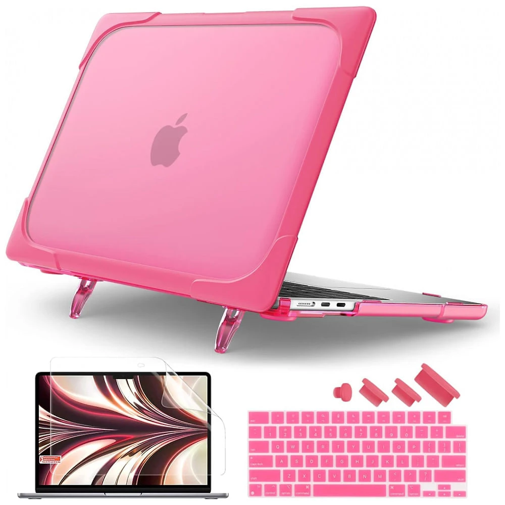 Capa Rígida Batianda MacBook Air 13,6" Rosa – Modelos A2681, A3113, A3240 com Suporte Dobrável e Proteção Completa