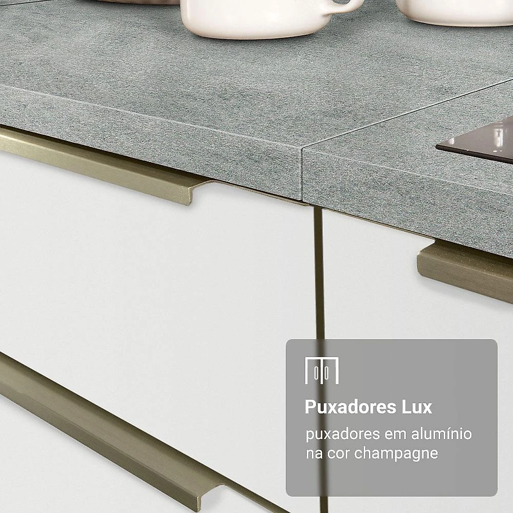 Armário de Cozinha Compacta 180 x 60 cm Branco Lux Madesa 05 Branco/Branco Veludo