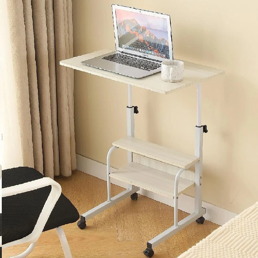 Mesa Notebook Ajustavel 2 Prateleiras Escrivaninha Mesinha Rodinhas Multiuso Estudos Home Office Marfim