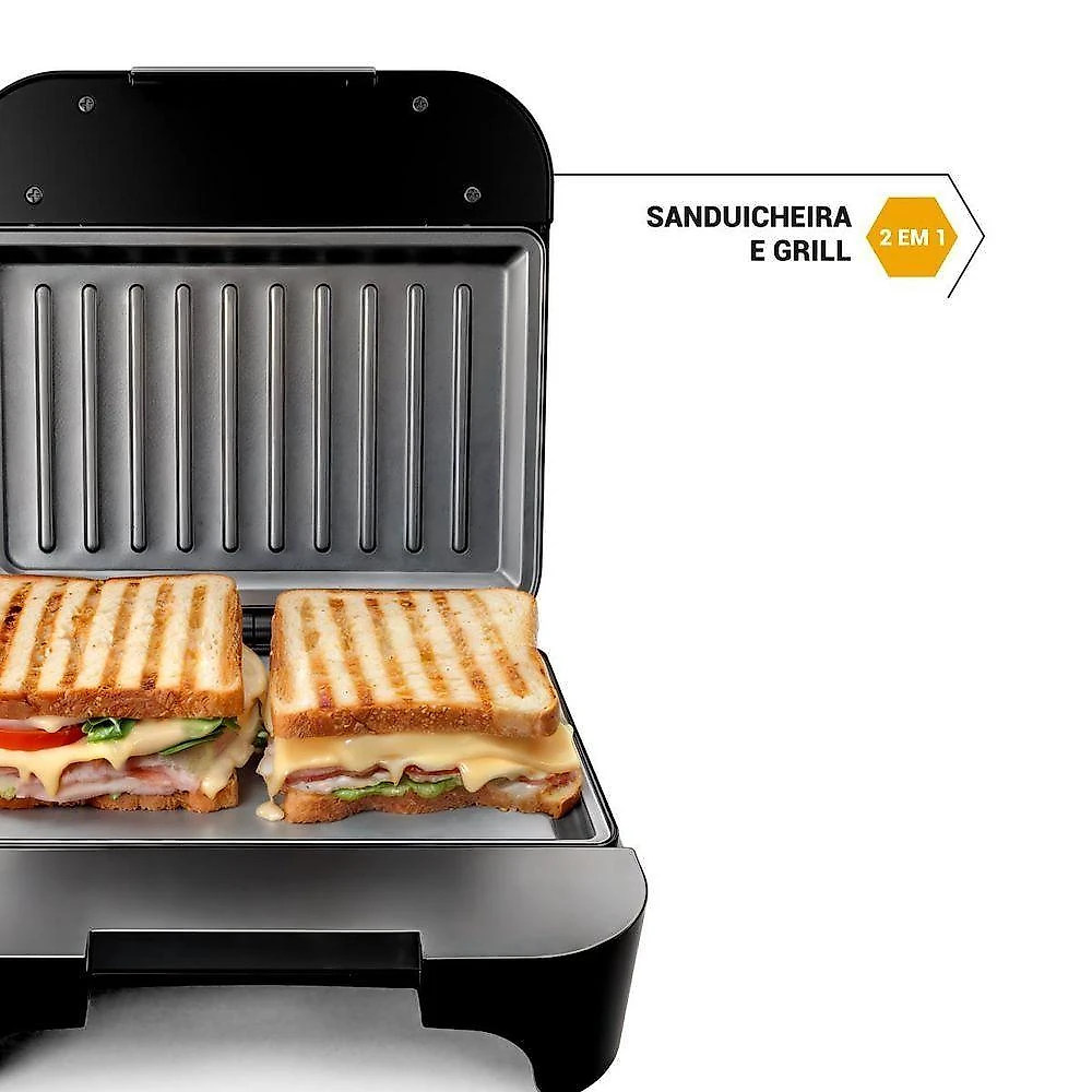 Sanduicheira e Grill Philco PGR26A Inox 2 em 1 Antiaderente 800W Preto 220V