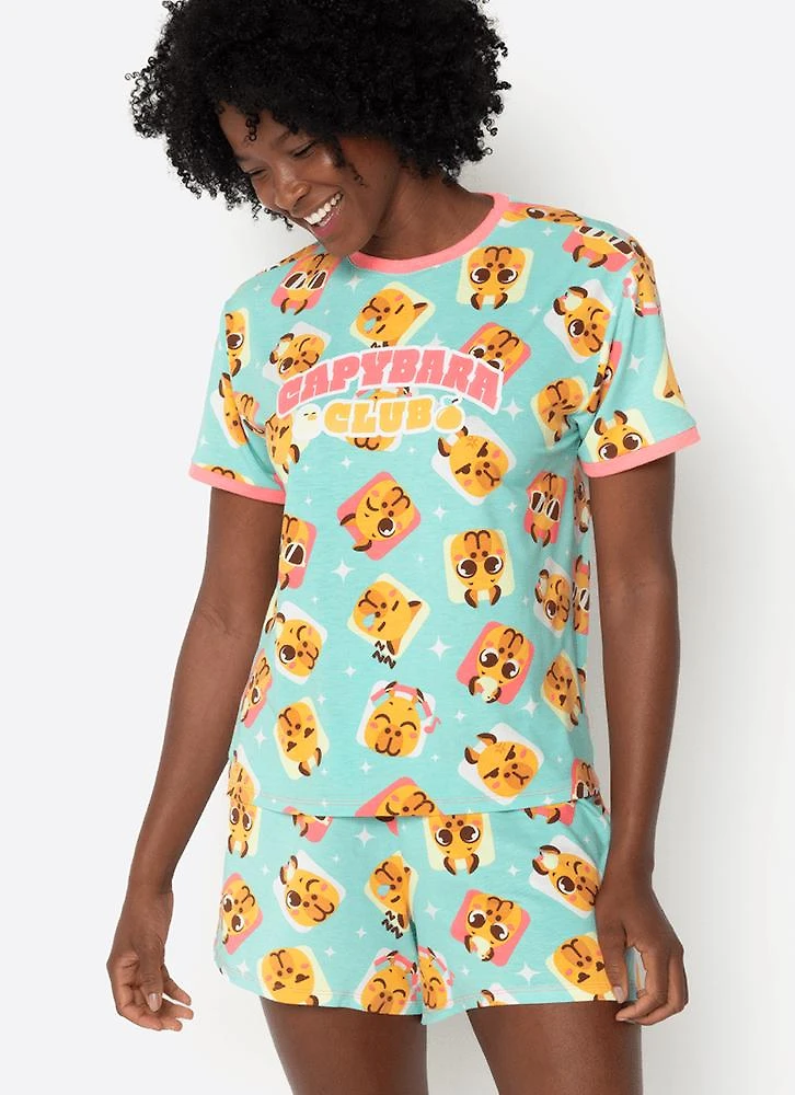 Pijama manga curta viscolycra feminino capy bora