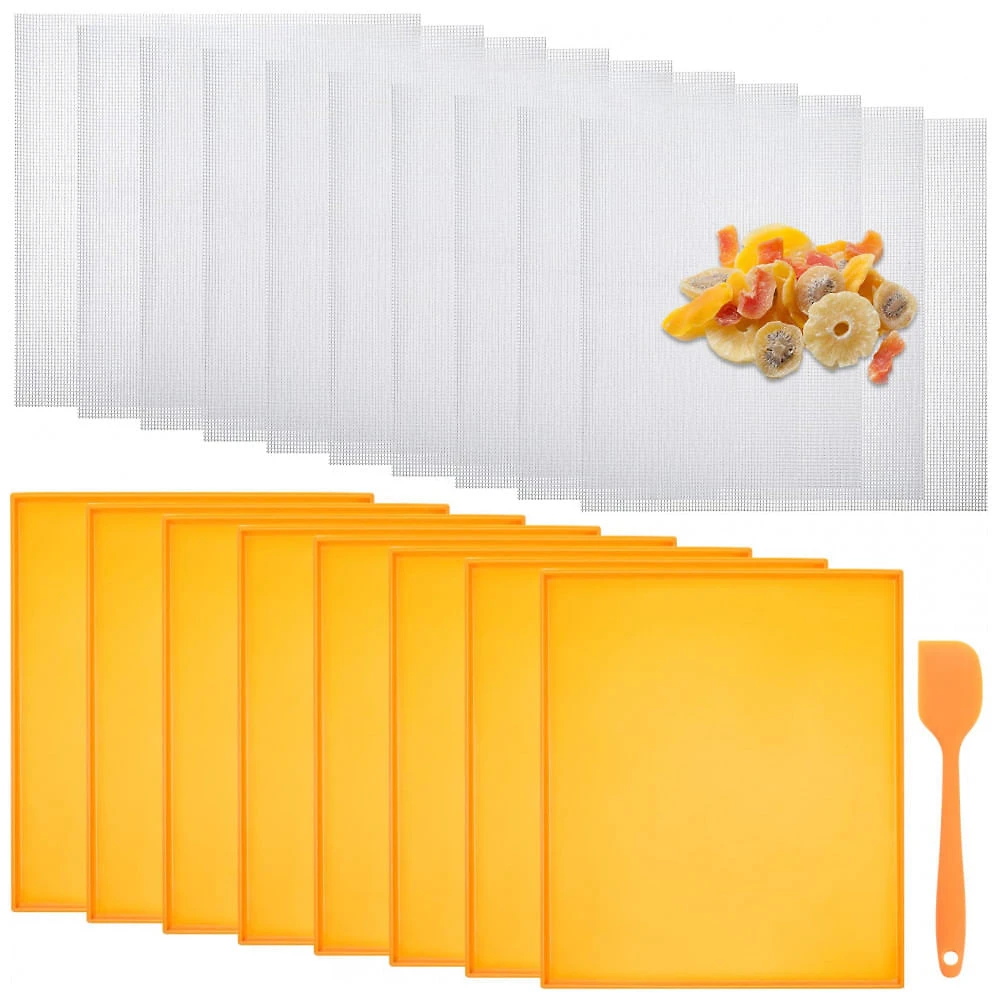 Kit Tapetes Desidratador Thenshop Laranja 8 Bandejas Silicone Bordas Altas 10 Telas Mesh Raspador