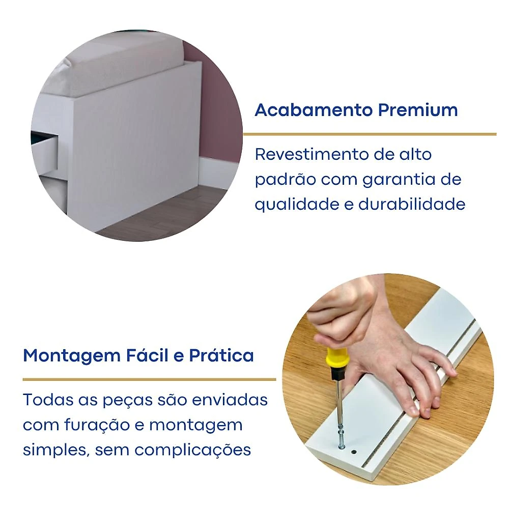 Bicama Solteiro 3 Gavetas Foscarini Branco