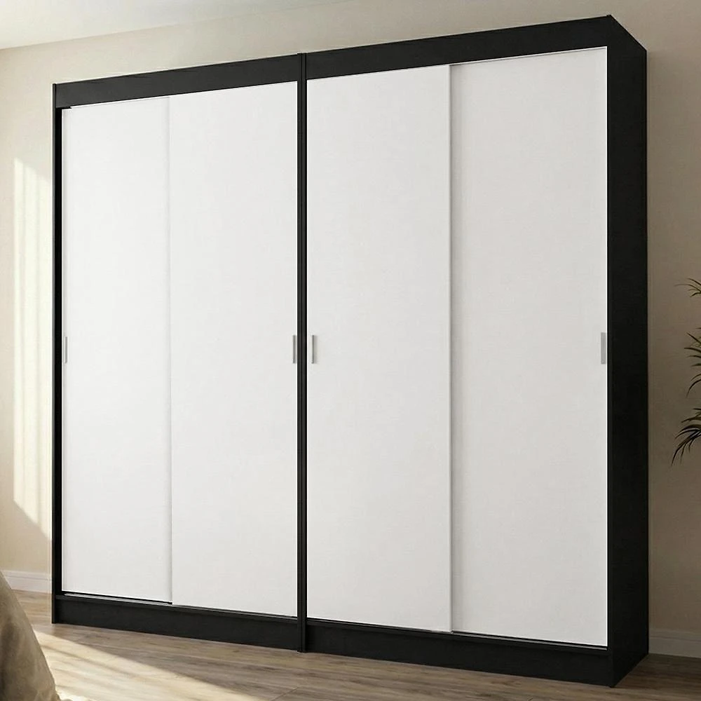Conjunto 2 Guarda Roupas Casal Tokio 4 Portas Correr MDP Preto e Branco Madesa