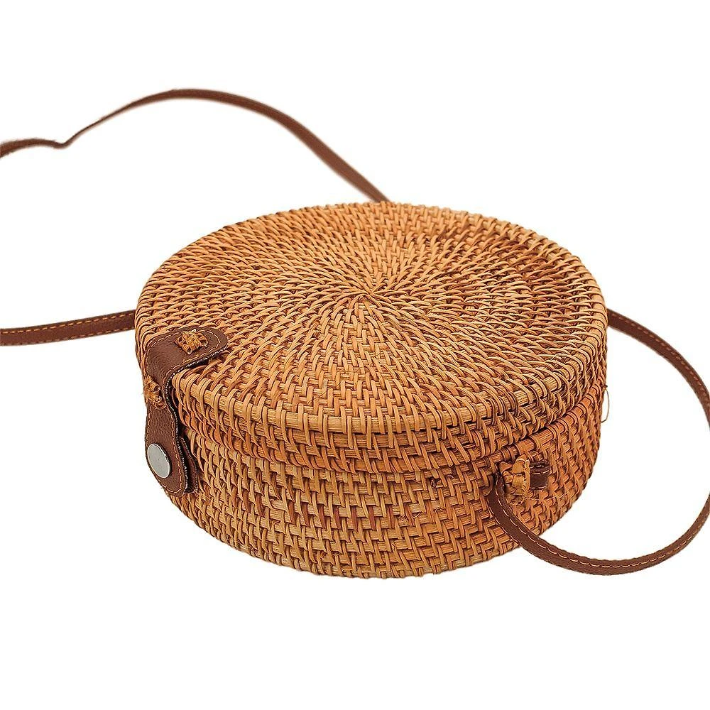 Bolsa De Bambu Redonda Feminina Com Alça Fixa Forrada Verão