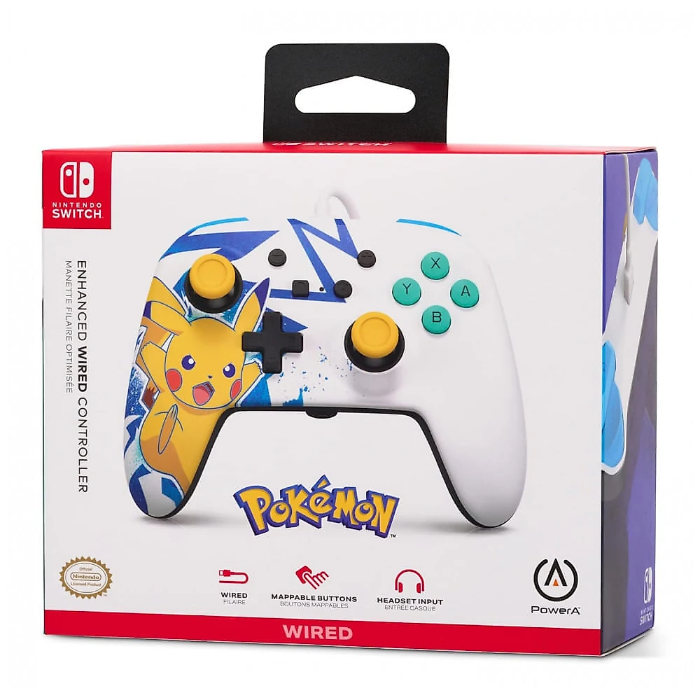 Controle Nintendo Switch PowerA Com Fio Pikachu High Voltage, 16 Botões, Cabo 3m, Modelo NSGP0041-01