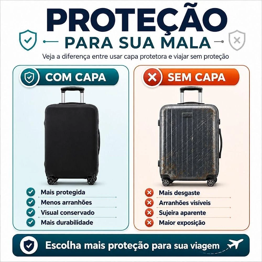 Capa de Mala de Viagem Grande Reforçada em Poliéster com Zíper Preto com Abertura para Alças