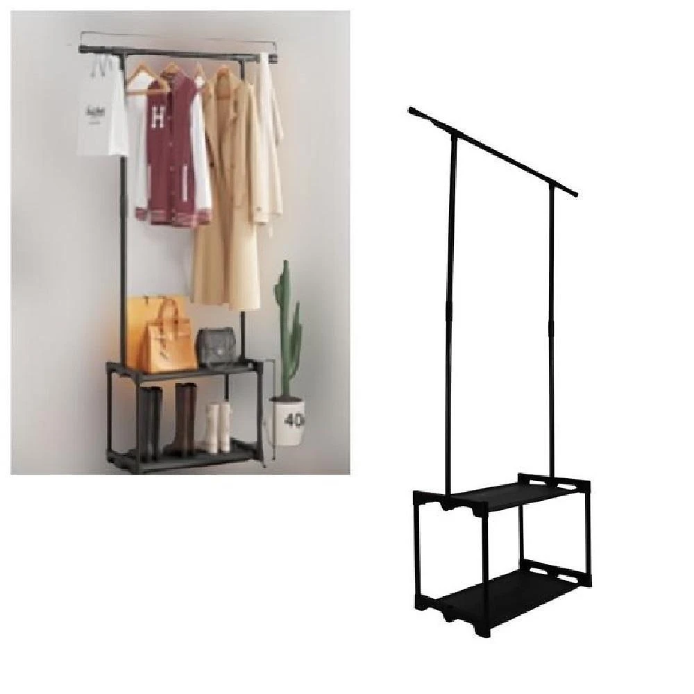 Cabideiro Arara de Roupa com Sapateira 2 Prateleiras Plástico ABS 93CM para Toalhas Yeet