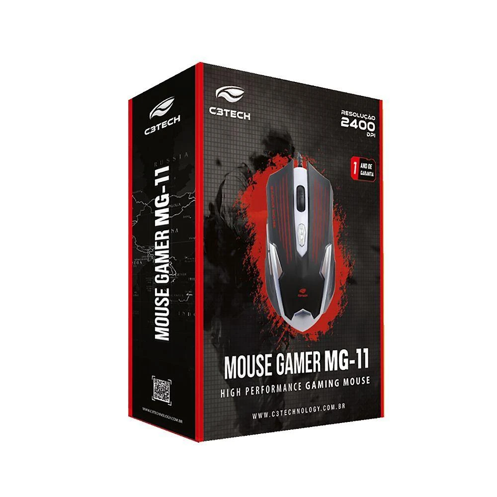 Mouse Gamer C3tech MG-11BSI com 6 Botões, LED Multicolor, Sensor Óptico Até 2400 DPI Preto e Prata
