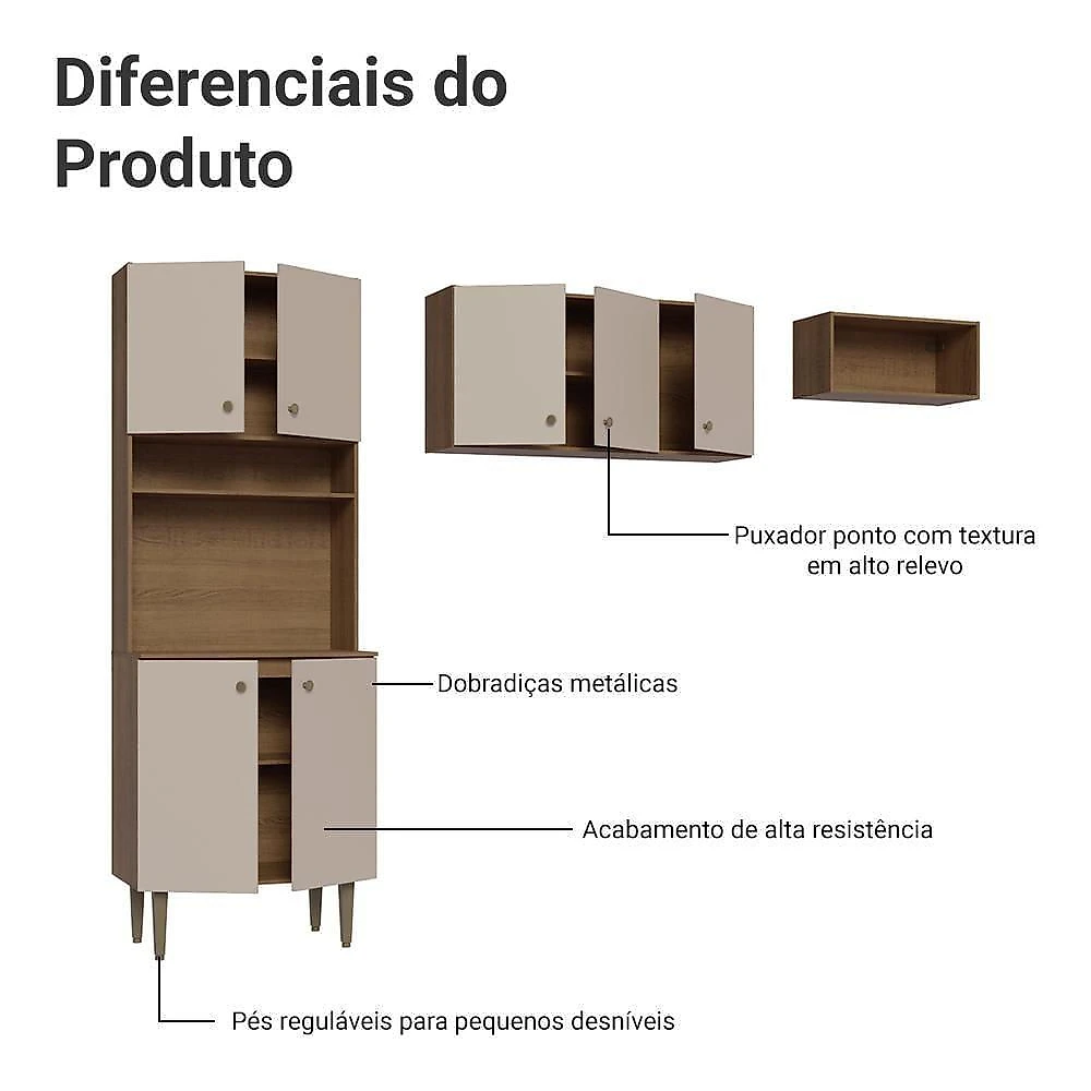 Armário De Cozinha Compacta 235cm Rustic/crema Gourmet Madesa Xc03 Rustic/crema