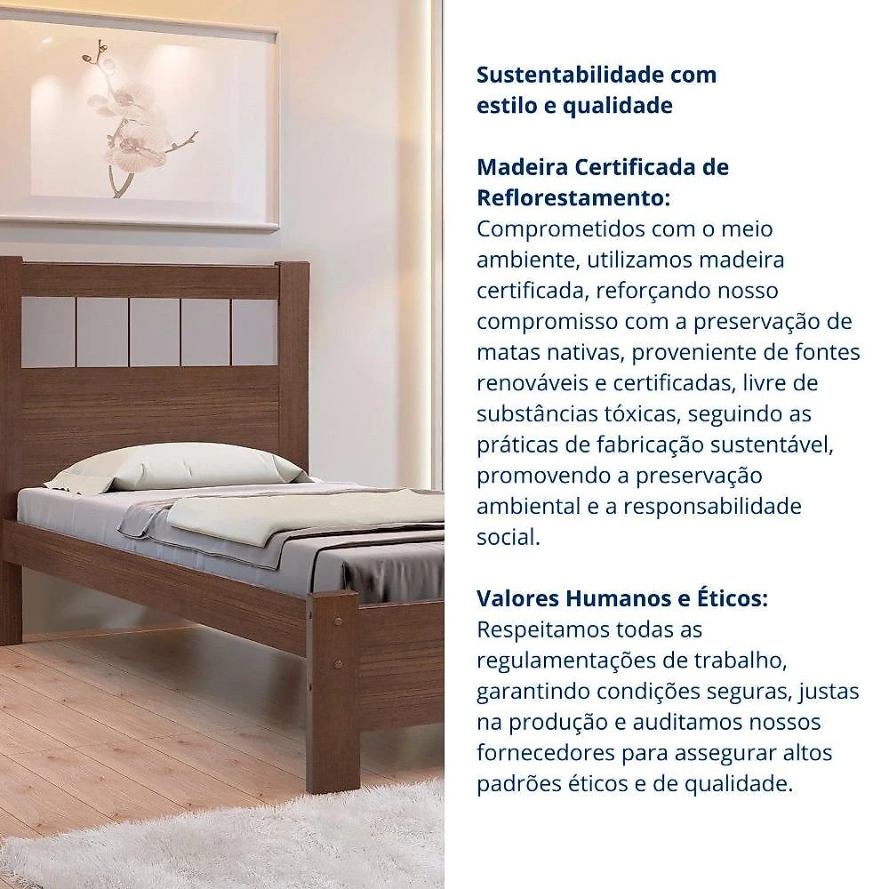 Cama Solteiro Premium Plus 100% MDF Castanho Com Off White