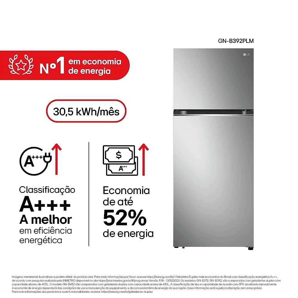 Geladeira lg frost free duplex com gaveta fresh zone e multi air flow inox look - 395l 110