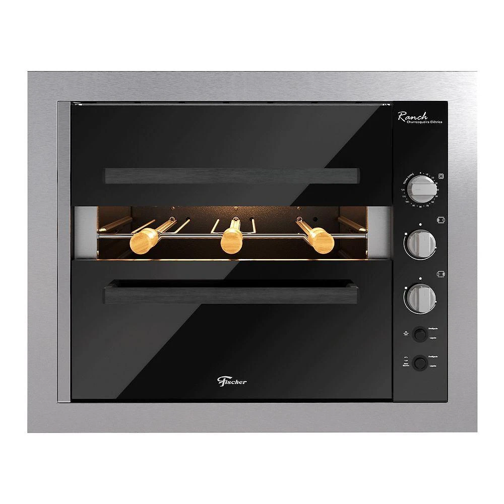 Churrasqueira Elétrica de Embutir Ranch 3 Espetos Rotativos Inox Fischer 220V