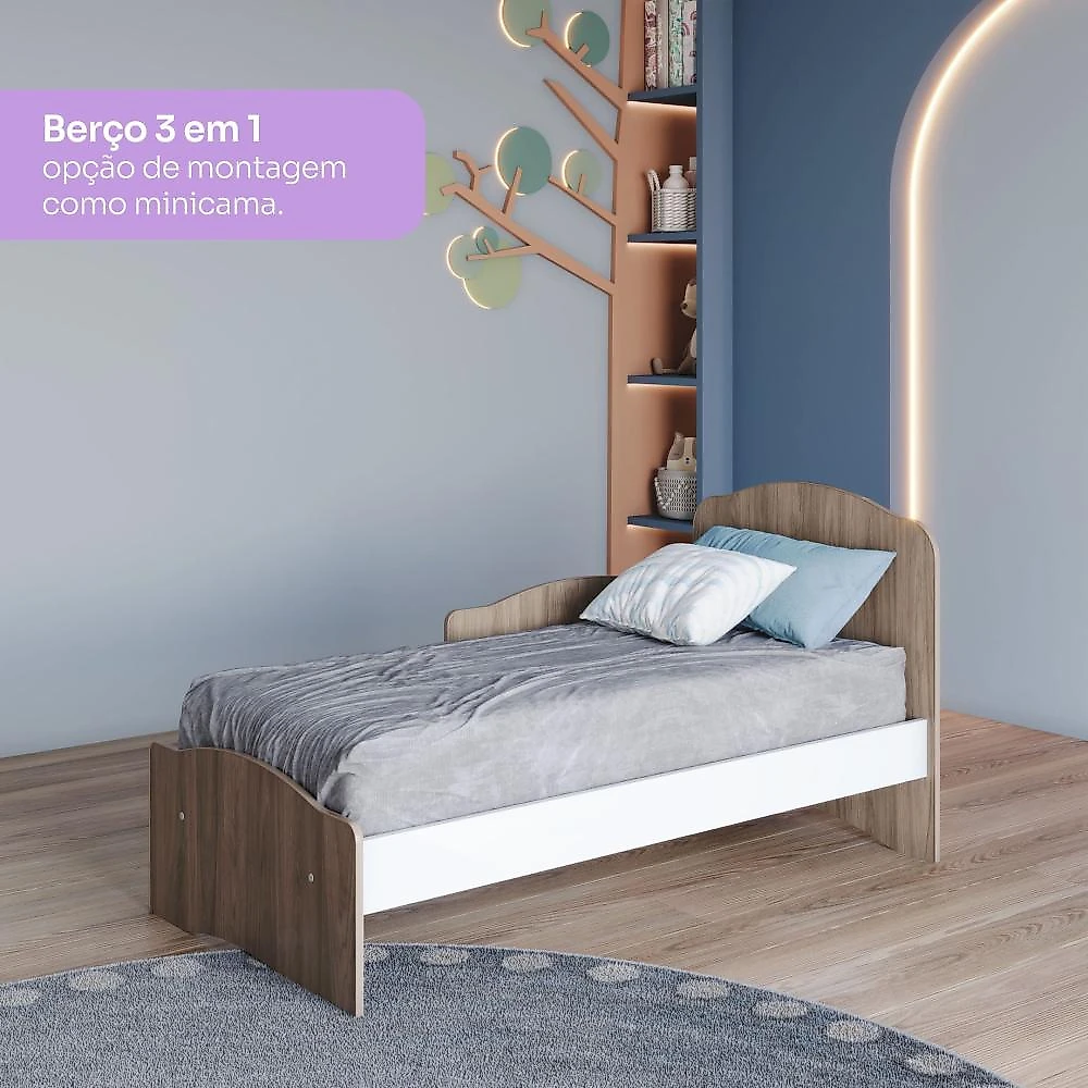 Quarto de Bebê Compacto com Berço e Guarda Roupa Lápis de Cor Espresso Móveis Rústico/Branco