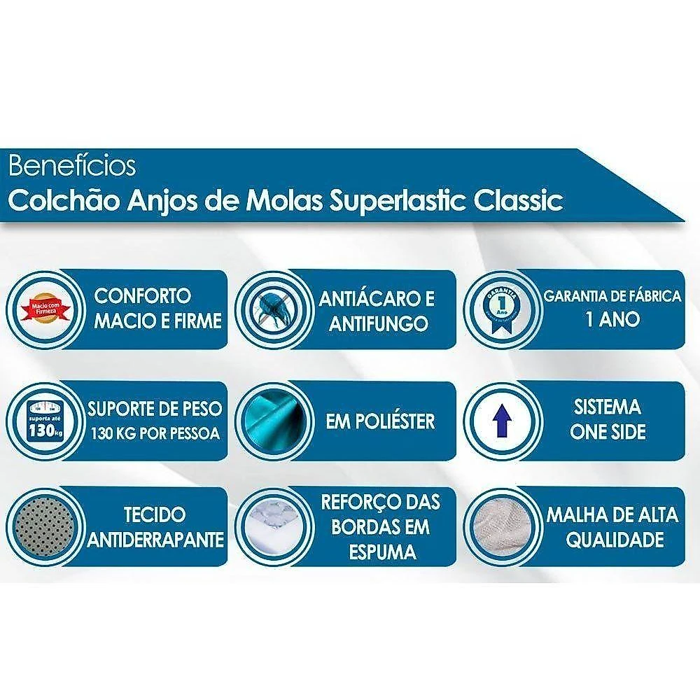 Colchão Solteiro Molas Superlastic Classic Euro Pillow (88x188x22) - Anjos