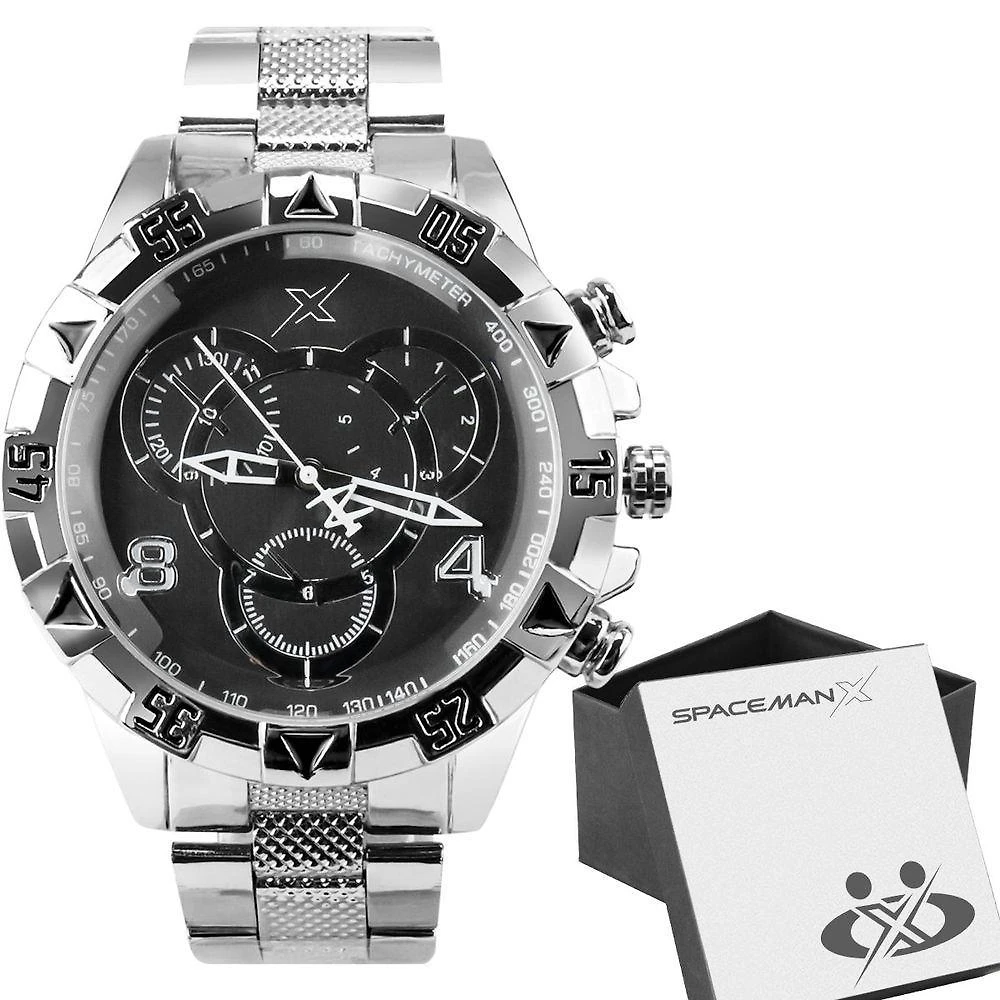 Miniatura Relogio Prata Masculino Aço Inoxidavel + Premium Caixa Grande Mostrador Preto Presente Social Casual