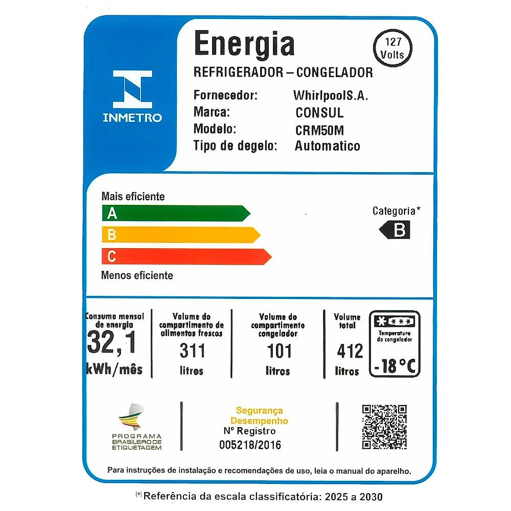 Geladeira CRM50MK 412 Litros Frost Free Duplex Consul Inox - 110V