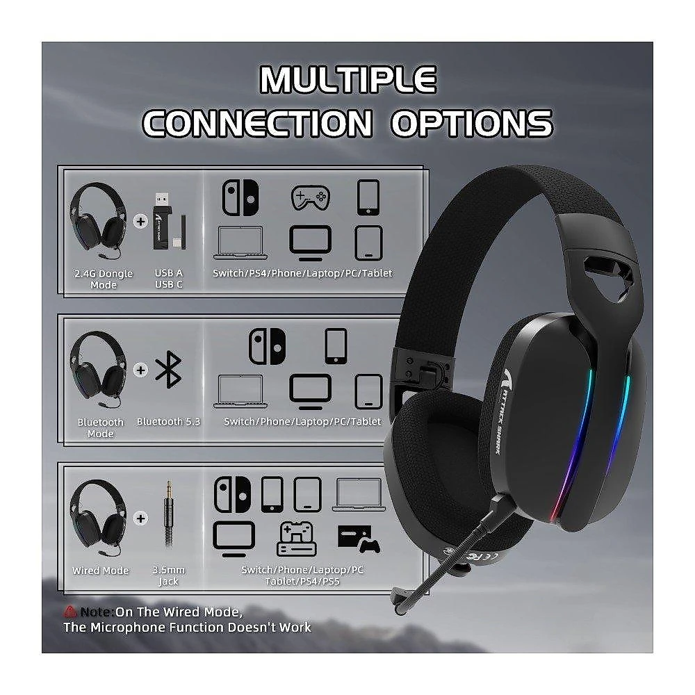 Headset Gamer Sem Fio Attack Shark L90, Bluetooth, High Fidelity, Preto - L90