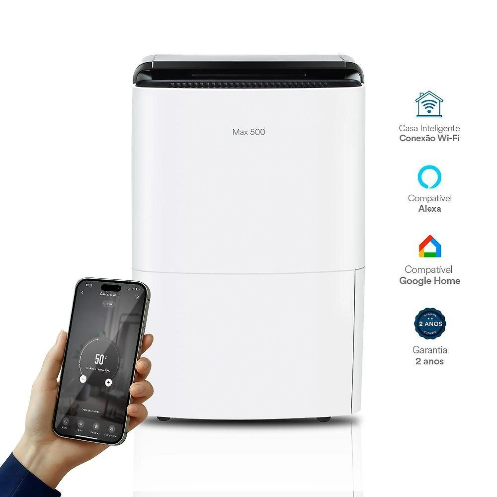 Desumidificador Desidrat Max 500 Wi-fi Filtro Lavável Branco 110V