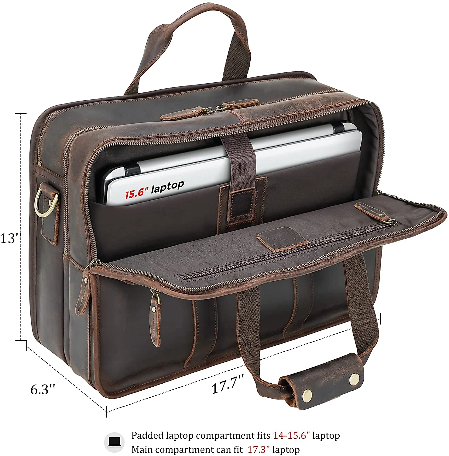 ORIGINAL POLARE BolsaMaleta de Couro Genuíno Masculina para Laptop 43 cm Marrom