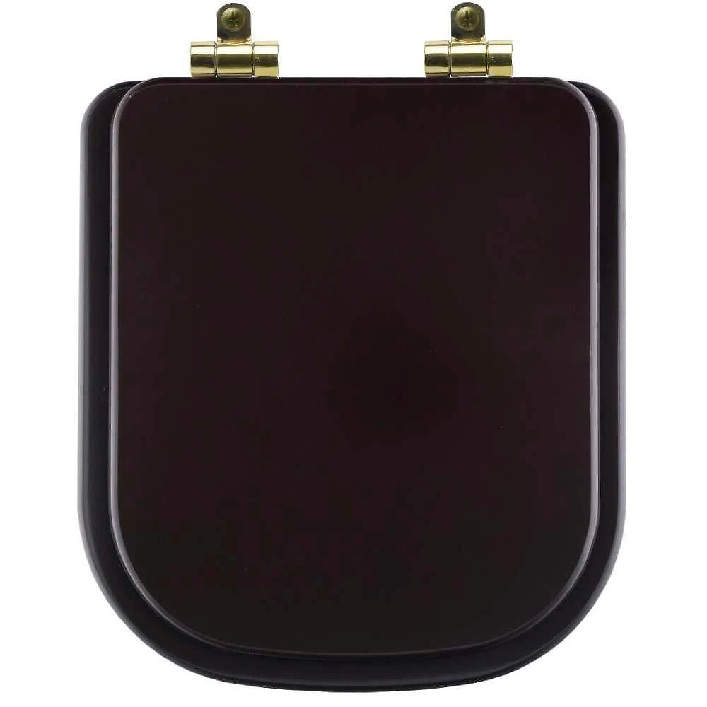 Assento Sanitário Poliéster Soft Close Quadra Marrom Fosco Para Vaso Deca Com Ferragem Dourada