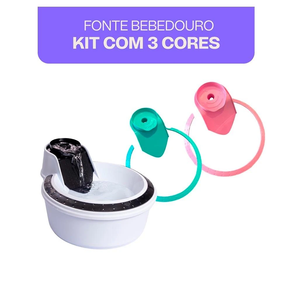 Fonte Bebedouro Meau Kit Cores (Verde Tiffany, Rosa e Preto) - Bivolt