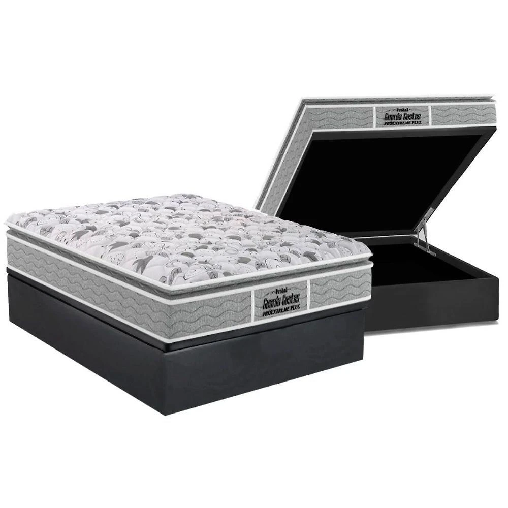 Cama Box Baú Casal: Colchão Anatômico D45 - Ep Guarda Costas Pillow + Base Crc Suede Gray(138x188)