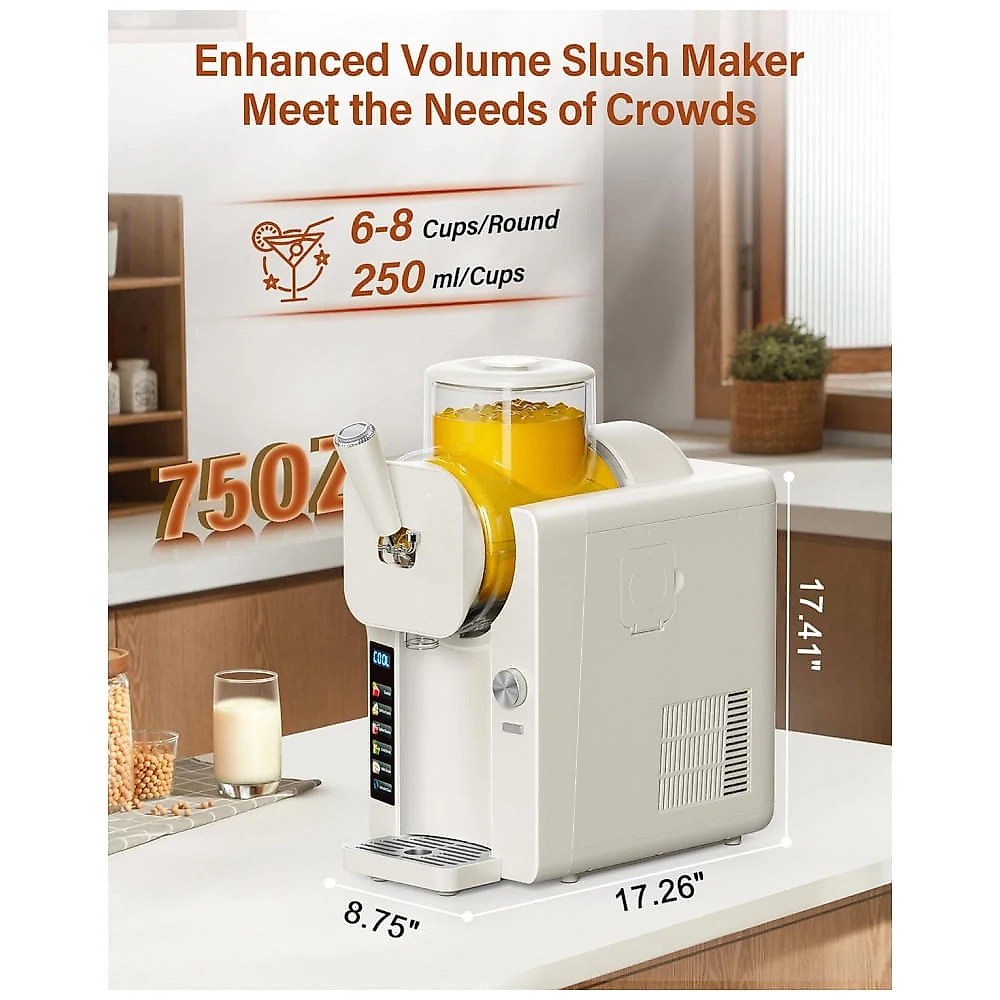 Máquina de Slush Raspadinha SOZT 2-em-1 Branca 2,2L 6 Programas Auto Limpeza 240V
