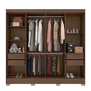 Guarda-Roupa Bartira Porto com 8 Portas e 4 Gavetas - 219,2 de largura Avelã/Capuccino