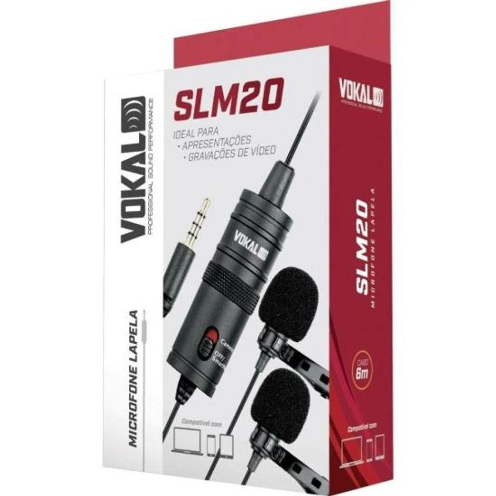 Microfone de Lapela Duplo SLM20 com Captação de Som Nítida e Clara Preto Vokal