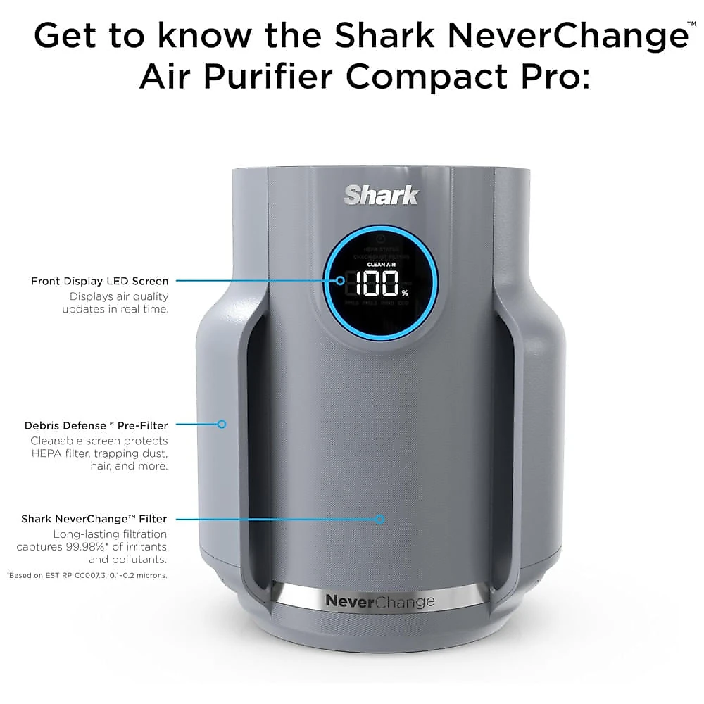 Purificador de Ar Shark N Change Compact Pro com Filtro HEPA Durável, Para Pelos de Animais, Poeira e Alergênicos, Ultrassônico