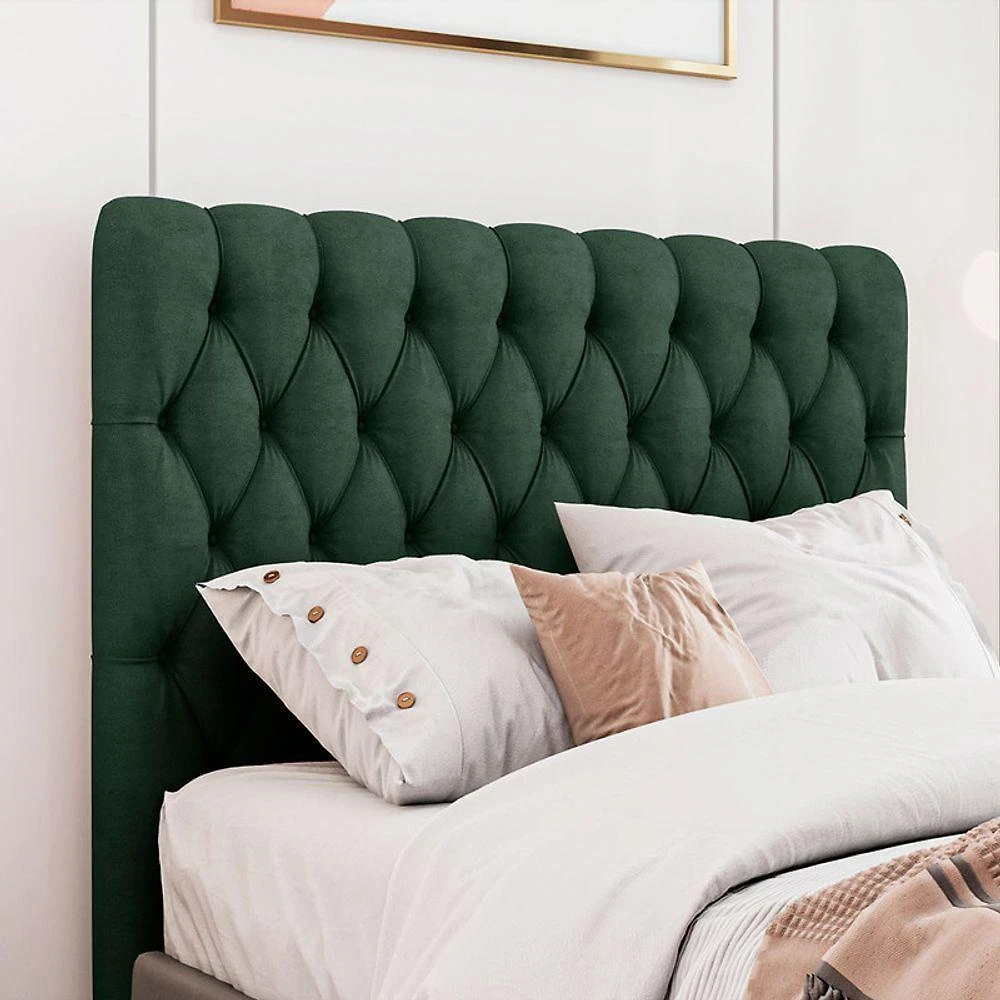 Cabeceira Estofada Queen 160 Cm Topázio Veludo Verde