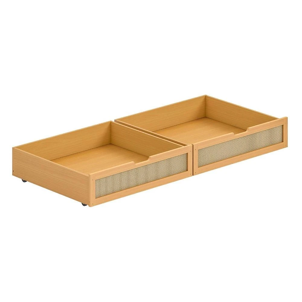 Kit 2 Gavetões em Madeira Maciça e Rattan Magna Kids Casatema MadeiraOriginals Marrom/Natural Natural