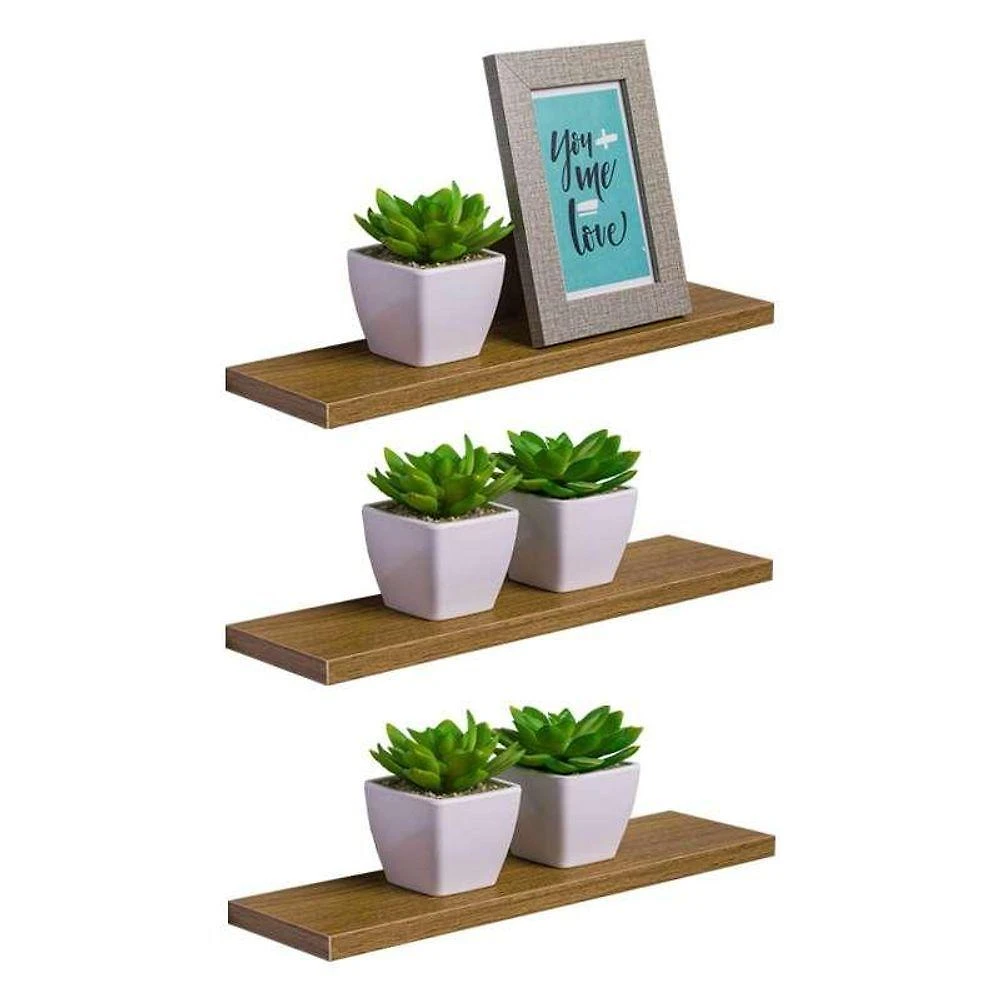 Prateleira Kit 3 40X10CM MDP Suporte Invisível Moderno Sala Marrom Mercado das Prateleiras