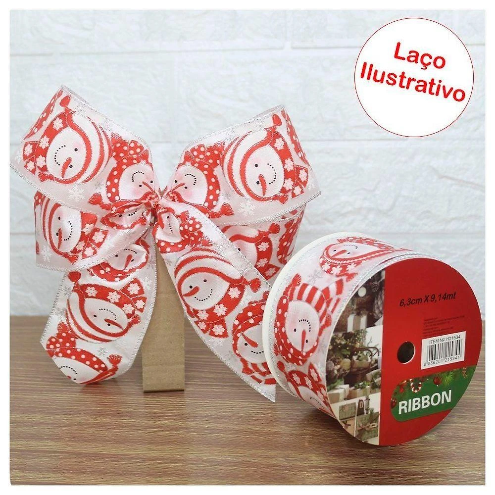 Kit 2 Rolo Fita Aramada Natal Boneco De Neve Decoração Natalina 6,3cm X 9,14m