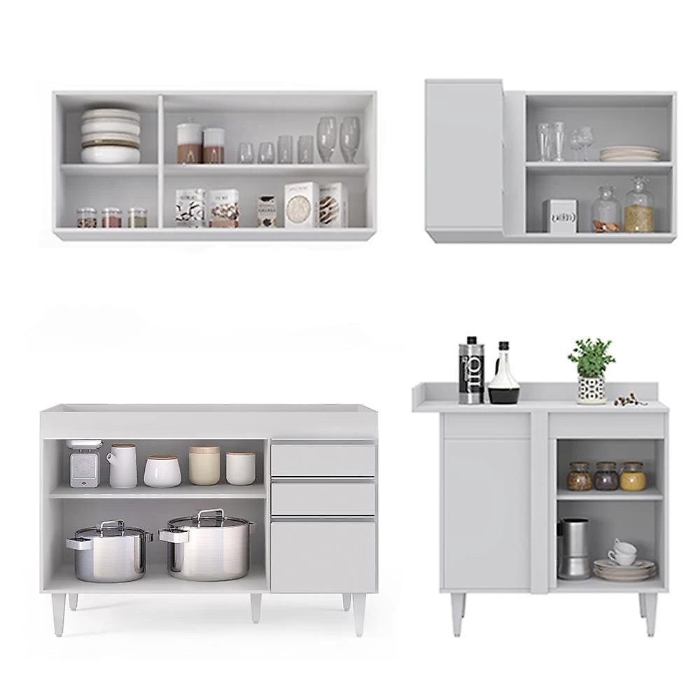 Armário De Cozinha Modulado De Canto Esquerdo 4 Peças Cp46 Balcão Sem Tampo Branco - Lumil