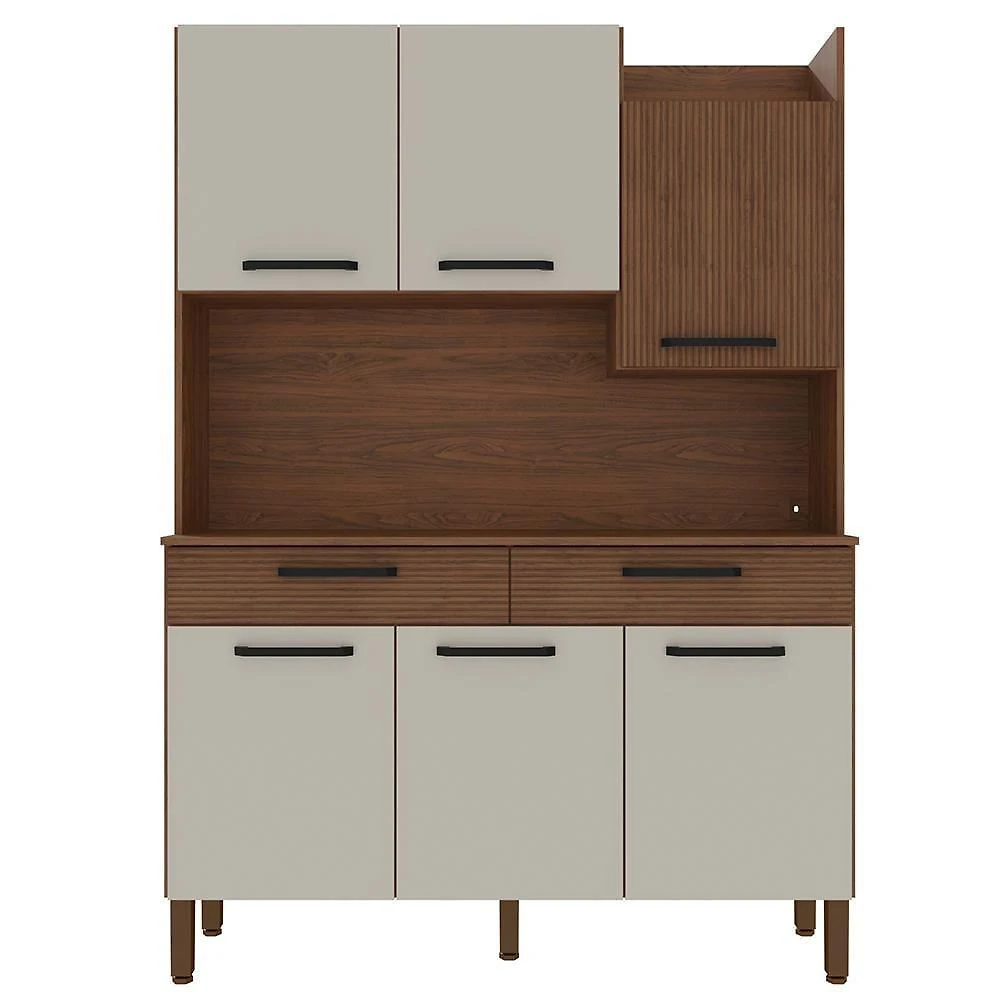 Kit Cozinha 6p 2g 132 Cm Modena Nogueira Ripado Ktp Nogueira