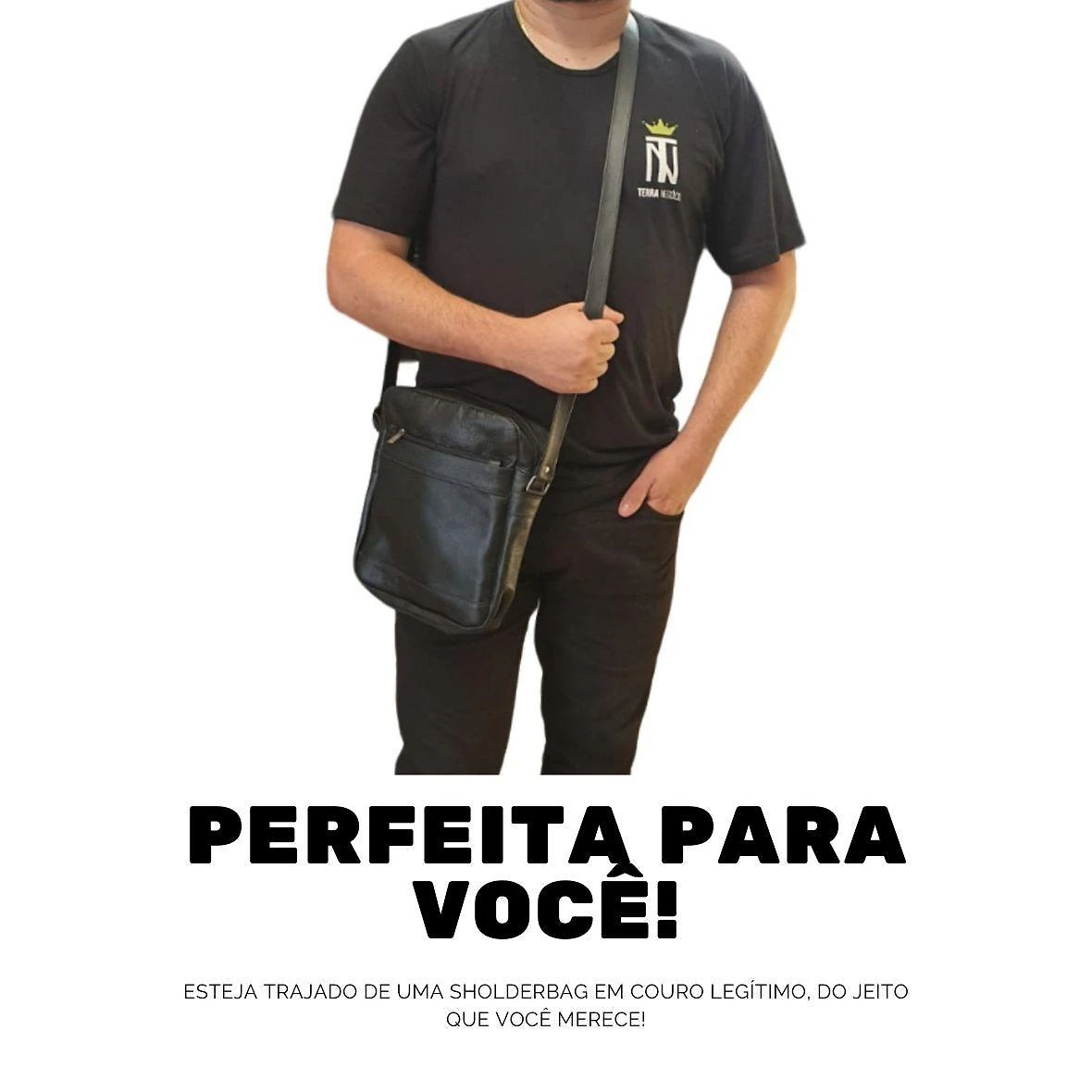 Capanga Masculina de Couro | Fecho de Zíper | Tamanho M