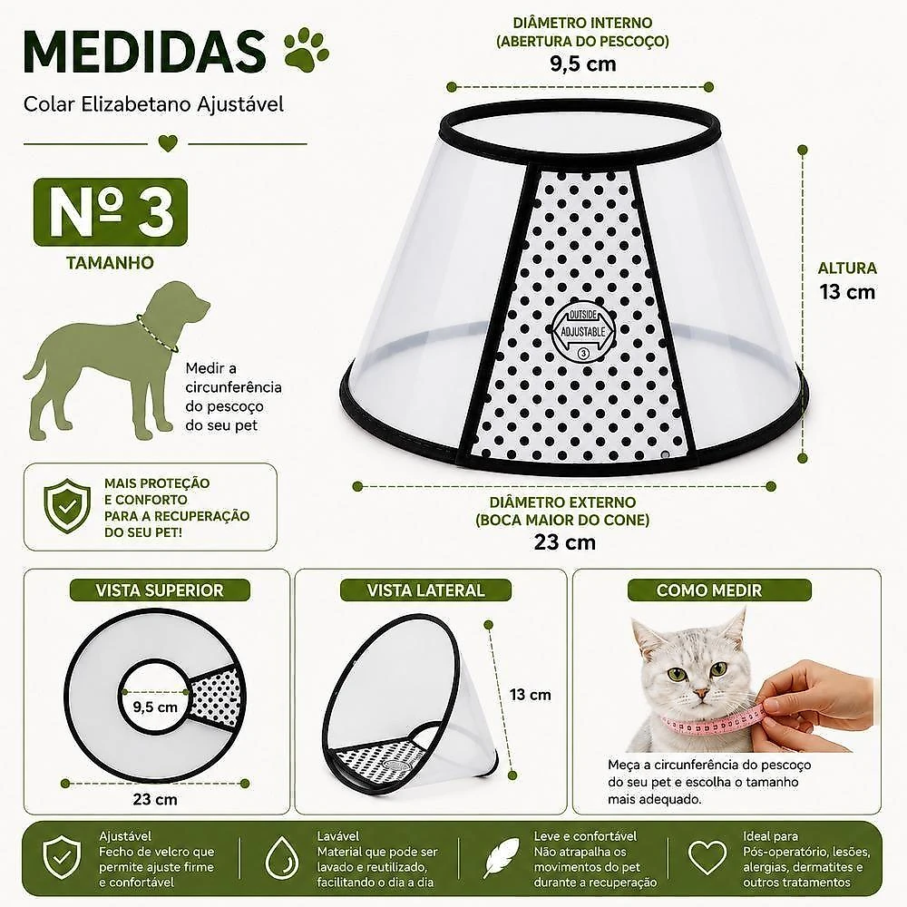 Colar Elizabetano Chalesco para Cães e Gatos Ajustável Anti Mordida Lavável Tamanho Único