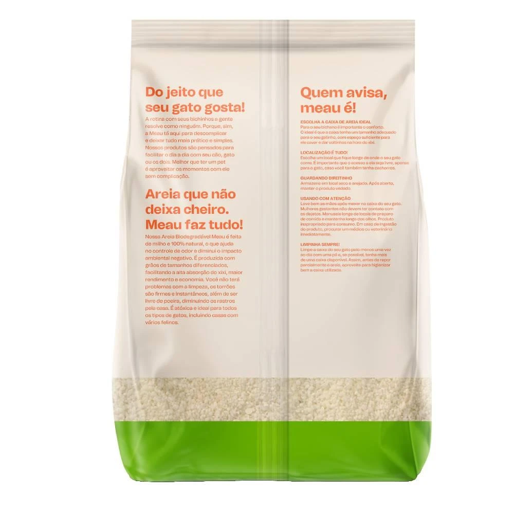 Areia Higiênica Meau Biodegradável Grãos Médios para Gatos - 8 Kg