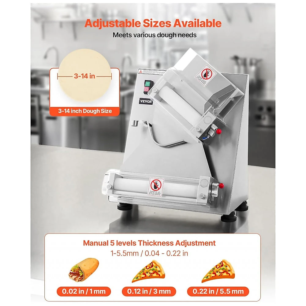 Laminadora de Massa para Pizza VEVOR APD30 3-14 Pol Automática Inox 370W 260 Peças/h 110V