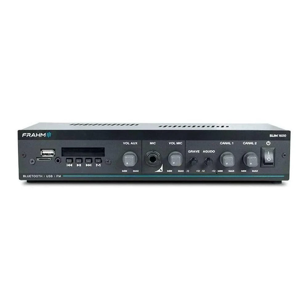 Amplificador Frahm Slim 1600 Mc G5 Bluetooth 5.0 60W RMS Bivolt USB Micro SD FM P2 P10